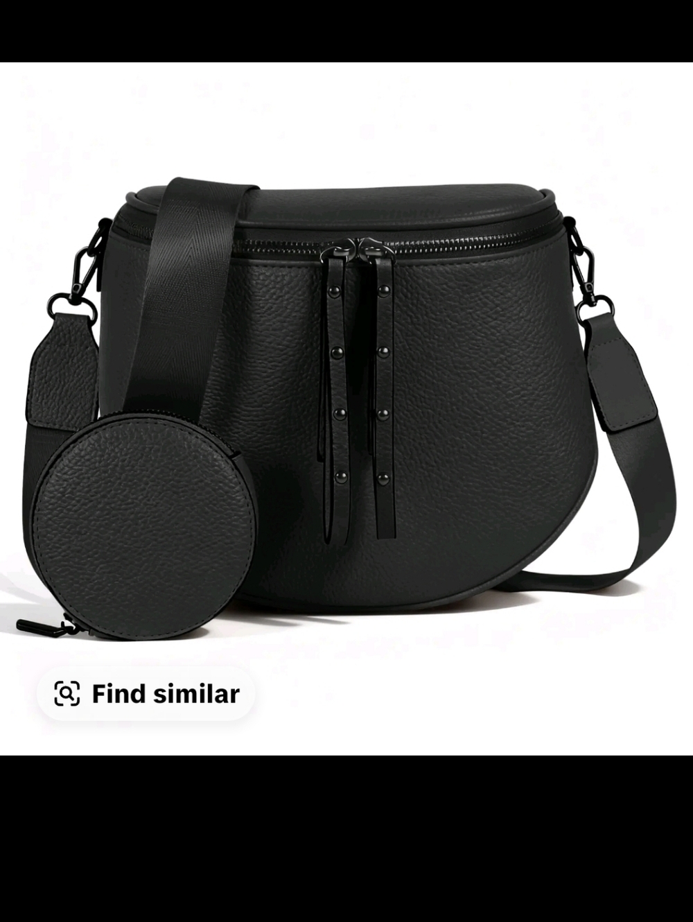 Black Crossbody Saddle Bag with Coin Pouch - Picture 5 of 5